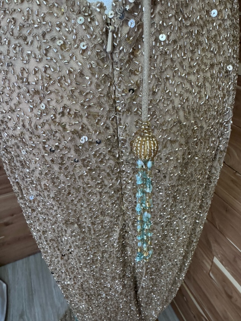 Sherri Hill Aqua Gold Red Carpet Goddess Gown NWT Size 16 - Picture 9 of 17